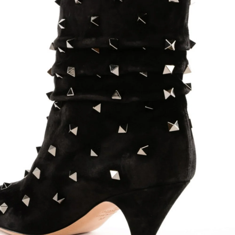 Authentic Valentino Garavani All-over Rockstud suede pointy booties - Picture 3 of 9